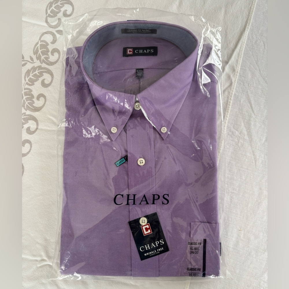 Gorgeous NEW CHAPS men’s purple dress shirt. 16-16 1/2 neck; 36-37” sleeves. 💜